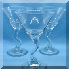 G30. Set of 3 martini glasses with bent stems. 7” - $10